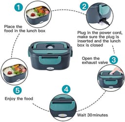 Reky Magnetron - Elektrische lunchbox - Voedselverwarmer - Magnetronoven - Oven - RVS - 60W - 1.5 L - Blauw - 24 × 17 × 11,5 cm — thumbnail 4