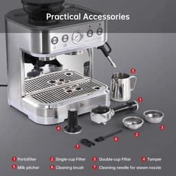 Billie & Loïs espressomachine - Koffiemachine - Pistonmachine - 15 maalstanden - 360° draaibare stoompijp - Eenvoudig te reinigen — thumbnail 3