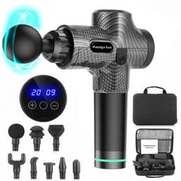 Elektrisch massagepistool - 12V massagepistool - 30 standen - Draagbaar fascia-pistool - Spiermassage - 8 massagekoppen - Krachtig - Inclusief opbergkoffer - Koolstofvezel - Zwart — thumbnail 1