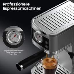 Espresso Machine - Koffiezetapparaat Cappuccino - Thuis Barista Kwaliteit - 20 Bar Italiaanse Pomp - 13 Liter - Zilver Zwart — thumbnail 2