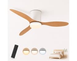 Plafondventilator - LED Plafondventilator - Ø 106 cm - 4320 LM - 3000K/6500K - Dimbaar - 3 snelheidsinstellingen - Timer - Zomer - Zeer stil - Natuurlijke houtkleur