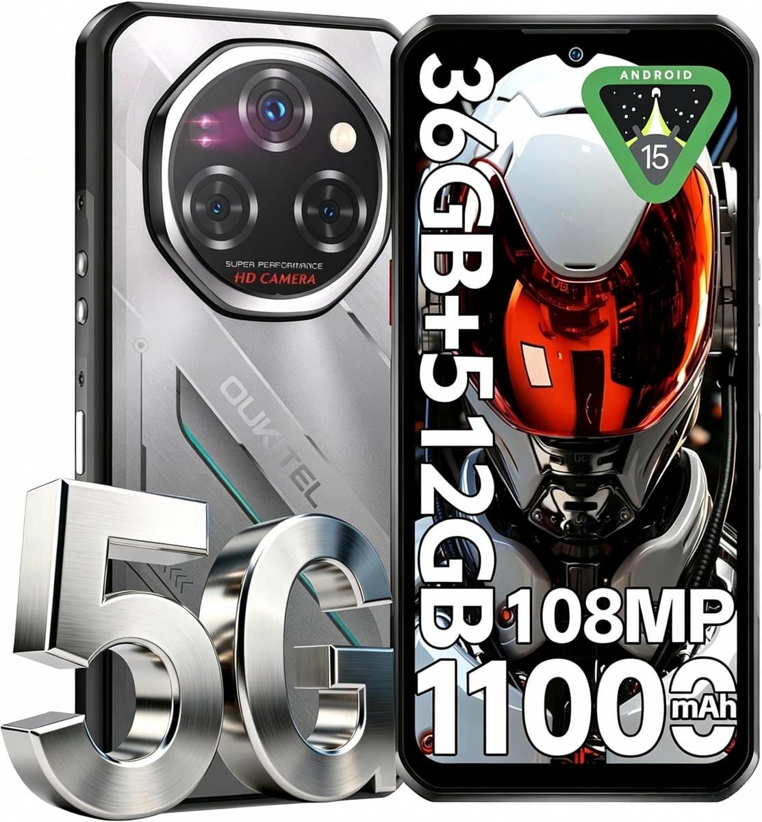 OUKITEL WP62 5G Rugged Smartphone-11000mAh-32GB RAM-512GB ROM-108MP camera-Android 15-IP68/IP69K-OTG — afbeelding 1
