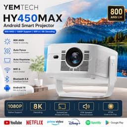 Yemtech® Mini Projector – Thuisbioskoop Projector – Mini Beamer – HY450max – 800 ANSI Lumen – Full HD 1080P – 8K Ondersteuning – Android 14 – WiFi 6 – Bluetooth 5.4 — thumbnail 1