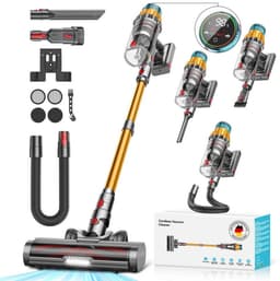 FOSMET Stofzuiger - Draadloze Stofzuiger - Steelstofzuiger - 750 watt - Hepa filtratie - Sterke Zuigkracht - 13 opzetstukken - Lange Accuduur Tot 80 Min - Zonder Zak Op Accu - Dierenhaar - Alle Vloertypen - Lang Snoer - Blauw‑ Goud — thumbnail 2