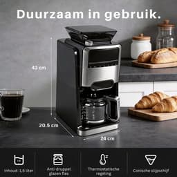 SNJY® Koffiemachine met Bonen - Volautomatische Koffiemachine - Espressomachine - Koffiezetapparaat Bonen - 1400W - Zwart — thumbnail 2