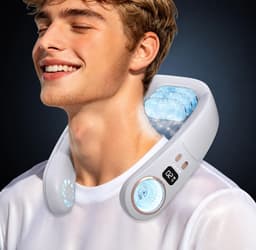 Nekventilator met TEC Koeling 4000mAh – Draagbare Bladloze Halsventilator met Halfgeleider Koeltechnologie, 3 Snelheden, LED Display en Sfeerverlichting – USB Oplaadbaar Wit — thumbnail 1