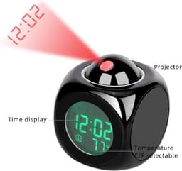Wekker - Digitale Wekker - alarmklok - wekker met projectie - wekker met licht - digitale wekker slaapkamer - Met spraakuitzending - Snooze Functie - Digitale Spraakmelding Wekker - LED Projector Klok - Digitale Wekker met Projectie - zwart — thumbnail 5