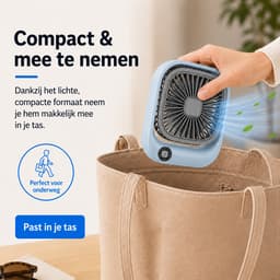 Kleine Draagbare Bureauventilator - Compacte USB-C Ventilator - Mini Tafel Ventilator 3 Standen - voor Auto, Kantoor & Onderweg - Lichtgewicht Mini Desk Fan - Kleine Oplaadbare Ventilator - Handventilator Oplaadbaar - Handwaaier - Blauw - Silvergear — thumbnail 3