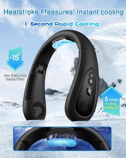 Ventilator - Nekventilator met koelplaat - 360 graden koeling - 5000mAh oplaadbaar - USB - Bladloos en opvouwbaar - Handsfree draagbaar - Zwart — thumbnail 2