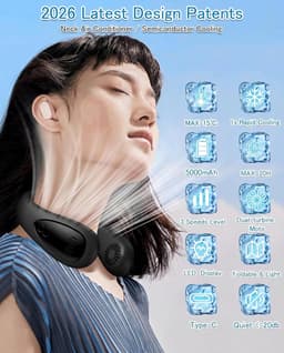 Ventilator - Nekventilator met koelplaat - 360 graden koeling - 5000mAh oplaadbaar - USB - Bladloos en opvouwbaar - Handsfree draagbaar - Zwart — thumbnail 5