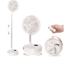 LISM - 10000mAh draagbare zwenkventilator, opvouwbare oplaadbare staande ventilator, 4 snelheden, aromadiffuser, drielaags nachtlampje, stille warmteafvoer, Geschikt voor kamperen, reizen, kantoor en slaapkamer.