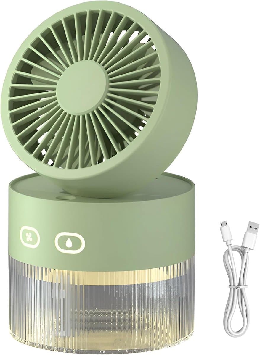 LISM - Draagbare mistventilator met een waterreservoir van 350 ml, 3 koelstanden, opvouwbaar ontwerp en nachtlampje met verkoelende mist - een ultrastille persoonlijke ventilator, Geschikt voor op kantoor, buiten en op reis (groen). — afbeelding 1