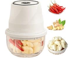 Elektrische Chopper - Keukenmachine Mini - Snel Ingrediënten Snijden - Glazen Container - 350 ml Inhoud - Zilver