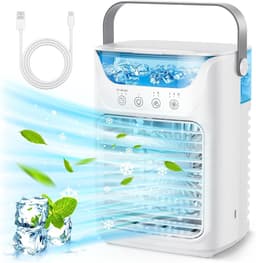 Airco - Mobiele airco - Draagbare airconditioner - Aircooler – 3-in-1 verdampingskoeler met 3 windsnelheden - met 700 ml watertank - 7-kleuren nachtlampje - 2/4/6-uurs timer - mini-koeler luchtbevochtiger met touch screen controle — thumbnail 1