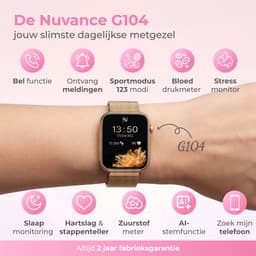 Nuvance Smartwatch Dames - Stappenteller Horloge Dames - Hartslagmeter - Sporthorloge - Geschikt voor iOS/Android - Incl. 5 Bandjes - Goud — thumbnail 2