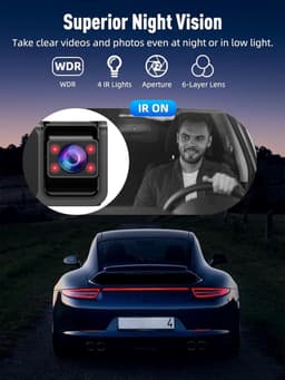 3-kanaals Dashcam - Auto camera - Veilig rijden - 4K front en achter - 3.1 inch scherm - Zwart — thumbnail 4
