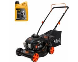 Kibani Benzine Grasmaaier 141cc – 2.2 kW / 3.0 PK incl. 1 liter 4-takt olie – 41 cm Maaibreedte – 40L Opvangzak – 3 Maaihoogtes – Handgeduwd Grasmaaier