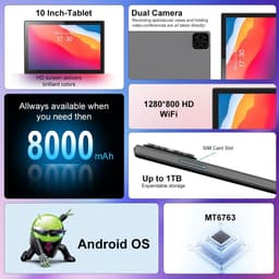 SnelShoppen - Android Tablet 10.1 Inch met 12GB RAM, 512GB ROM, 1280x800 IPS HD Touch Screen, 8000mAh Batterij, Bluetooth en Triple Camera - Ideaal vo — thumbnail 2