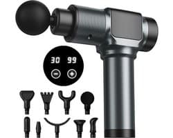 Massagepistool, massagepistool voor diepe weefselmassage voor pijnverlichting, percussieve spiermassagepistool voor atleten, draagbare elektrische rugmassager met 30 snelheidsniveaus en 9 massagekoppen (grijs)