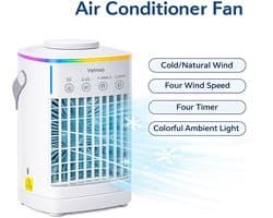 Velmio 4-in-1 Mobiele Airco Zonder Afvoerslang – Koude Luchtblazer - Ventilator - Airconditioning – 700 ml Watertank - Aircooler Met 3 Standen - Sfeerlicht