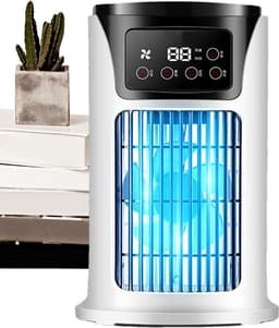 Mobiele Airco en Mini Luchtkoeler - Kleine Aircooler met Krachtige Ventilator - Fluisterstille Tafelventilator en Persoonlijke Airco voor Slaapkamer, Thuiskantoor en Bureau - Compacte Moeraskoeler voor Camping - Wit — thumbnail 1