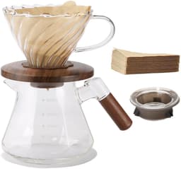 Dailygoods- Koffiezetapparaat 600ml - Borosilicaatglas - Druppelkoffiezetapparaat - Houten Kraag - 100 Vellen Papierfilter - Veilig Materiaal - Drip Coffee Maker — thumbnail 1