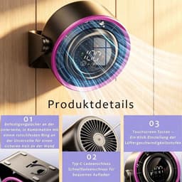 Nieuw voor 2026: Stille Turbo Tafelventilator, 3-in-1 met snelladen, tot 48 uur gebruiksduur, 180° draaibare Type-C ventilator voor kantoor en thuis — thumbnail 4