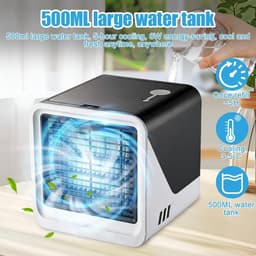 KZQ Mobiele 4-In-1 Airconditioning Met Koelnevel Zonder Afvoerslang 500 Ml Watertank 3 Snelheden 7 Kleuren Nachtlampje Voor Slaapkamer En Kantoor — thumbnail 5