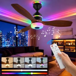 MUPOO Modern Houtlook Plafondventilator met Lamp Ø61cm- Bluetooth Speaker & plafonventilator afstandsbediening-RGB ventilator lamp plafond met 3 Snelheden & Slaapmodus - plafondventilator slaapkamer Woonkamer gamekamer — thumbnail 1