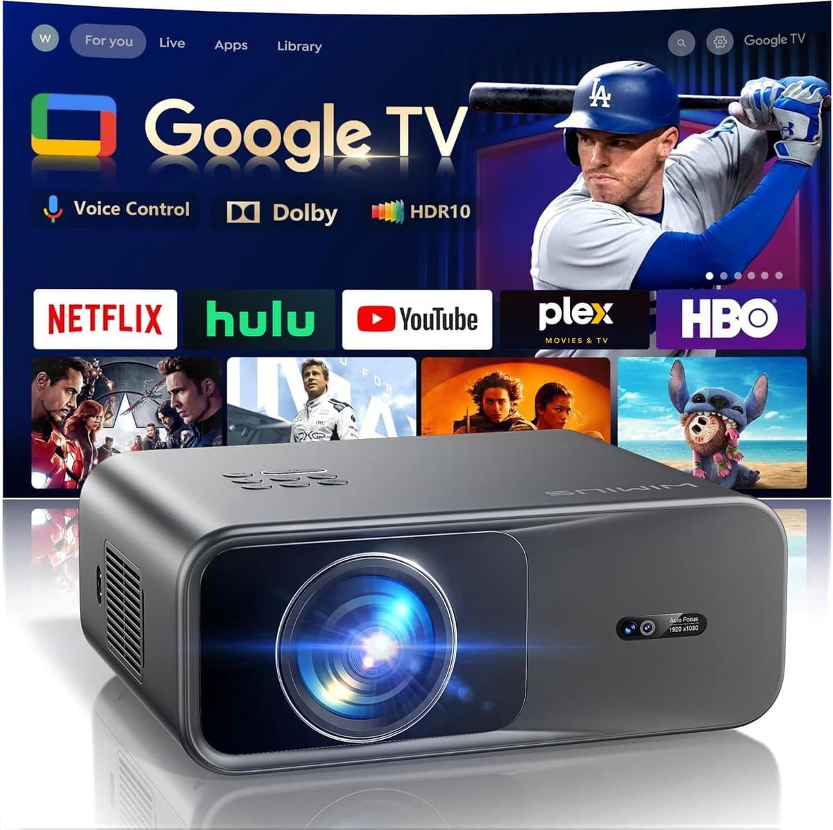 SnelShoppen - 4K-projector met Dolby, Autofocus, Keystone-correctie, Slimme Netflix-compatibele Projector, Native 1080p Full HD, Wifi Bluetooth 1400 A — afbeelding 1