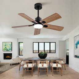 Zwarte 42 inch plafondventilator - met licht en afstandsbediening - dimbaar - 5 bladen - geschikt voor terras en patio - ook voor slaapkamer en woonkamer — thumbnail 2