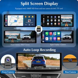 SnelShoppen - Draagbare Draadloze Carplay & Android Auto met Dashcam - 9.3" HD IPS Scherm, 4K Voor- en Achtercamera, Bluetooth Audio, GPS, Dashboard M — thumbnail 4