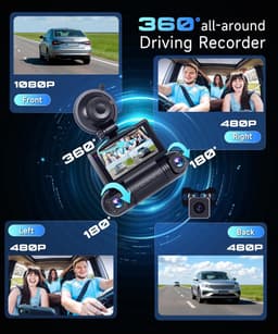 SnelShoppen - 4*Dashcam 2K voor Auto met Wifi, 1080P Achteruitrijcamera, 3-inch IPS Scherm, 24-uurs Parkeermonitoring, Nachtzicht, G-Sensor, 360-Grade — thumbnail 2