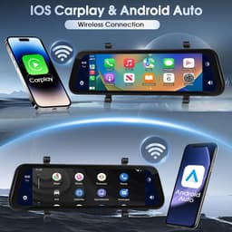 SnelShoppen - 9.66 inch Mirror Dashcam met Draadloze Apple CarPlay & Android Auto, HD Achteruitkijkcamera, IPS Touchscreen en Dubbele 1080p Schermen — thumbnail 5