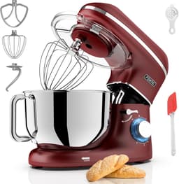 SnelShoppen - Keukenmachine 2000W RVS Mengkom 6,2 L - Keukenmixer met Roerhaak, Kneedhaak, Klopborstel, Spatbescherming en Extra Accessoires - Rood — thumbnail 1