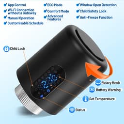 Slimme Thermostaatkraan voor Radiator – WiFi, App en 6 Modi – Zwart – 2-pack — thumbnail 3