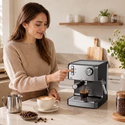TEKROA® Espressomachine - 20 bar koffiemachine met melkschuimer - 1,6 liter waterreservoir - zwart — thumbnail 3
