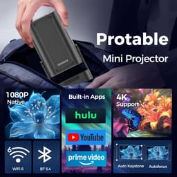 SnelShoppen - Mini Projector 4K Native 1080P Draagbare Projector met Android, Autofocus, Keystone-correctie, WiFi 6, Bluetooth 5.4, 5W Luidspreker, 18 — thumbnail 5