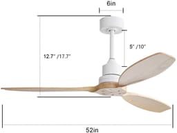 OKWISH Plafondventilator Fluisterstil – 132 Cm – Metaal En Hout – Wit – Zonder Verlichting Met Afstandsbediening En 6 Snelheden — thumbnail 5