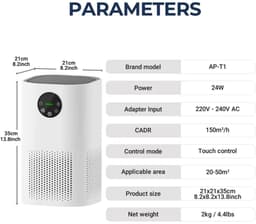 Luchtreiniger met luchtbevochtiger - Minder stof en pollen in de lucht - HEPA H13 filter - helpt tegen onaangename geurtjes - CADR 100 m³/h - compact design formaat - 1 L watertank - Voor slaapkamer en woonkamer - Wit — thumbnail 2