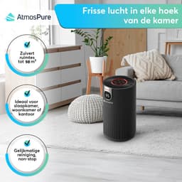 AtmosPure® CleanAir Luchtreiniger - Air Purifier met vervangbaar HEPA 13 Koolstof filter + Extra filter - CADR 250 m³/h - Zwart - Voor 98 m² - Werkt tegen huisstofmijt, hooikoorts, allergie, -3 standen + stille slaapstand - Luchtkwaliteit Sensor — thumbnail 2
