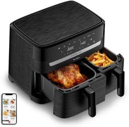 Heteluchtfriteuse - Dubbele mand - Gezond koken - Dubbele zone technologie - 83 Liter - Zwart — thumbnail 2