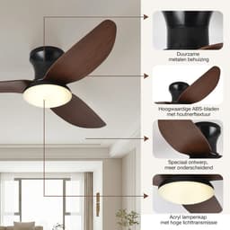 MUPOO Plafondventilator met Verlichting Ø100 cm-3 Houtlook Bladen met Kristallen Lampenkap-Stil & Dimbaar-Zomer en Winterstand-Smart App&Afstandsbediening-6 Snelheden & Geheugen- Timer- plafonniere met ventilator Voor Slaapkamer Woonkamer Eetkamer — thumbnail 5