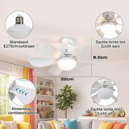 MUPOO E27 Plafondventilator met Lamp Ø52 cm - Ventilatorlamp met Afstandsbediening - 3 Kleurtemperaturen - 3 Snelheden - Timer en Geheugenfunctie - Stil DC Motor -Voor Slaapkamer Kinderkamer- Wit — thumbnail 4