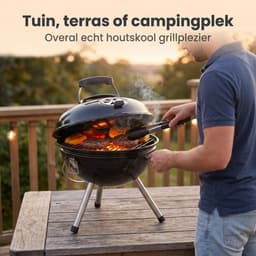 Cheqo® Kogelbarbecue - Houtskoolbarbecue met Deksel - Draagbare Barbecue - BBQ - Kogelgrill - Ketelbarbecue - Compact - voor Tuin, Terras en Balkon - Outdoor - Camping en Picknick - Barbeque - Houtskool BBQ - Grillrooster - Zwart — thumbnail 4