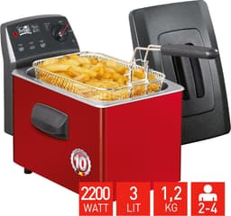 Friteuse 3 Liter - Keukenapparaat Frituren - Lekkere Snacks - Dubbel Verwarmingselement - 2400 Watt - Rood — thumbnail 3