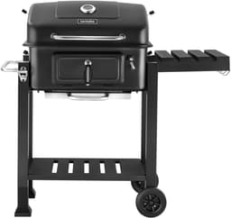 tectake® Houtskool Grill met Thermometer - Smoker op Wielen met Deksel - Barbeque met Opklapbaar Zijrek met Haken - BBQ met in Hoogte Verstelbare Houtskoolbak - Mobiele Grillwagen - Met Aslade en Ventilatieschuiven - Rooster — thumbnail 5