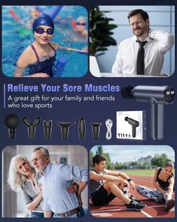 Massagepistool - Spierherstel Tool - Spierpijn Verlichten - 30 Niveaus 6 Koppen - 19x6x18 cm - Zwart — thumbnail 3