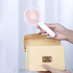 Handventilator - Draagbare Ventilator - Mini Ventilator - USB Oplaadbaar - 3 Standen - Draadloze Tafelventilator - Voor Thuis, Kantoor, Buiten En Reizen - Wit / Roze — thumbnail 4