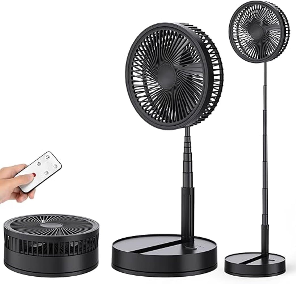 Oscillerende Staande Ventilator - Opvouwbare USB Ventilator met Afstandsbediening - Oplaadbaar - 4 Snelheden - Stil - Tafel- en Vloerventilator - Draagbare Ventilator - Zwart — afbeelding 1